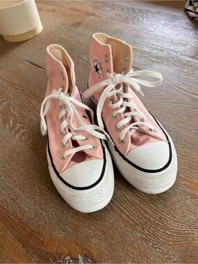 Converse Pink High-Top Platform Canvas Sneakers with White Trim